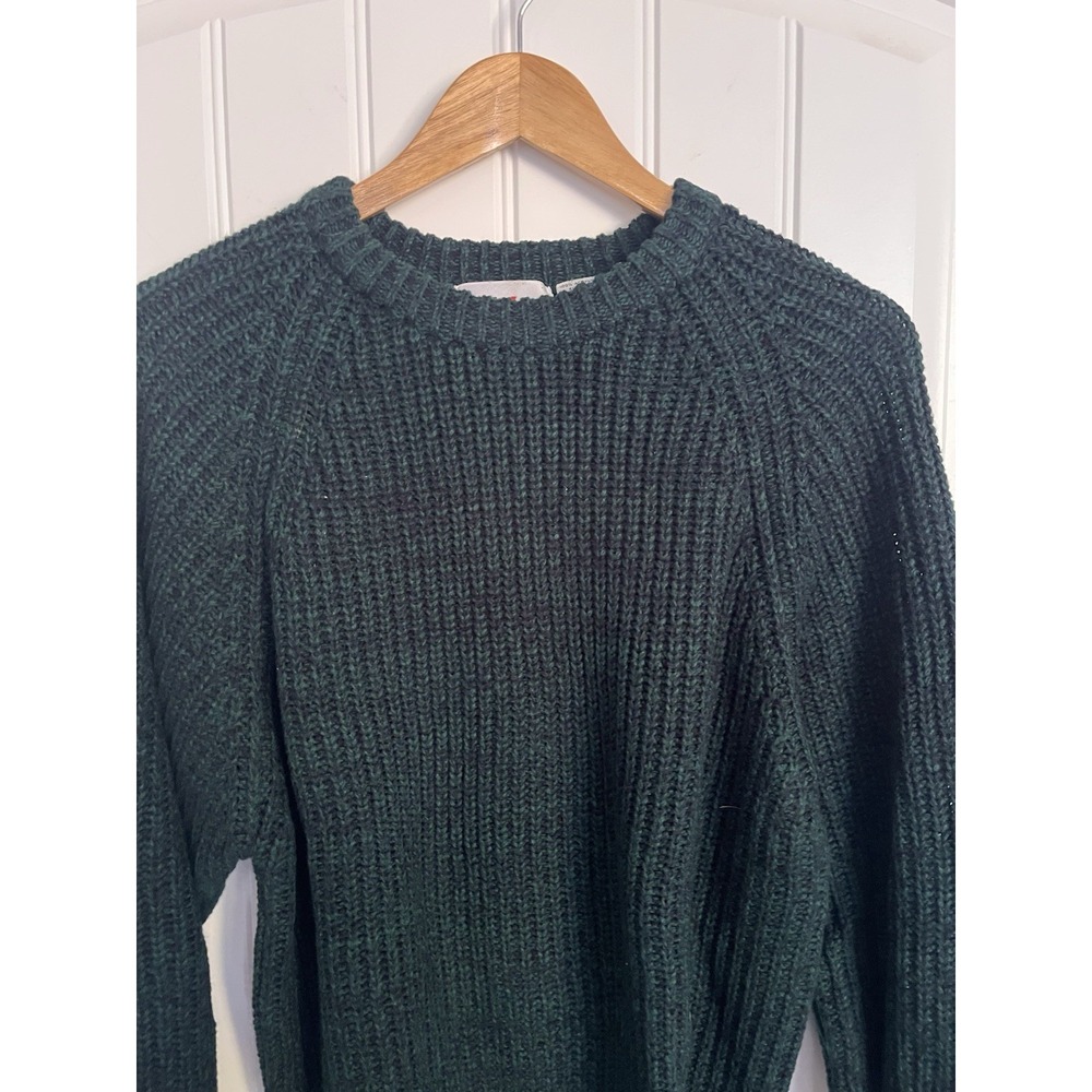 Vintage Sweater Mens Large Green Chunky Knit Raglan 90s Ribbed Green 312